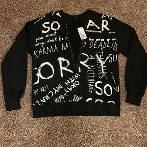 Black Graphic Sweatshirt with White Text
